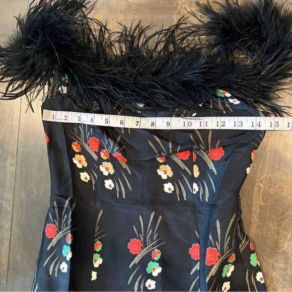 New Rixofloral-print feather-trim dress Sz-2 USA - Picture 10 of 15